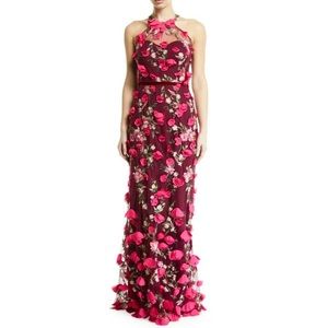 BRAND NEW Marchesa Notte 3D Chiffon Flower Halter Gown